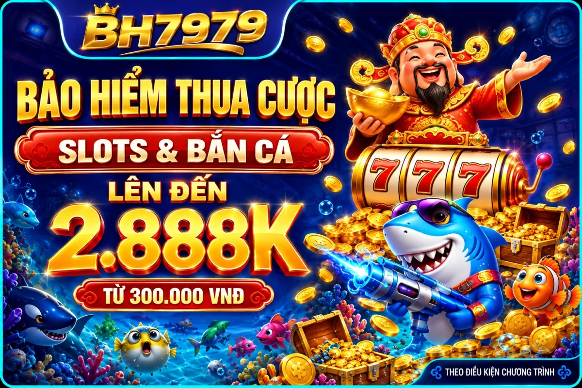 Bảo hiểm thua cược Slots và Bắn Cá BH7979 lên đến 2.888K.